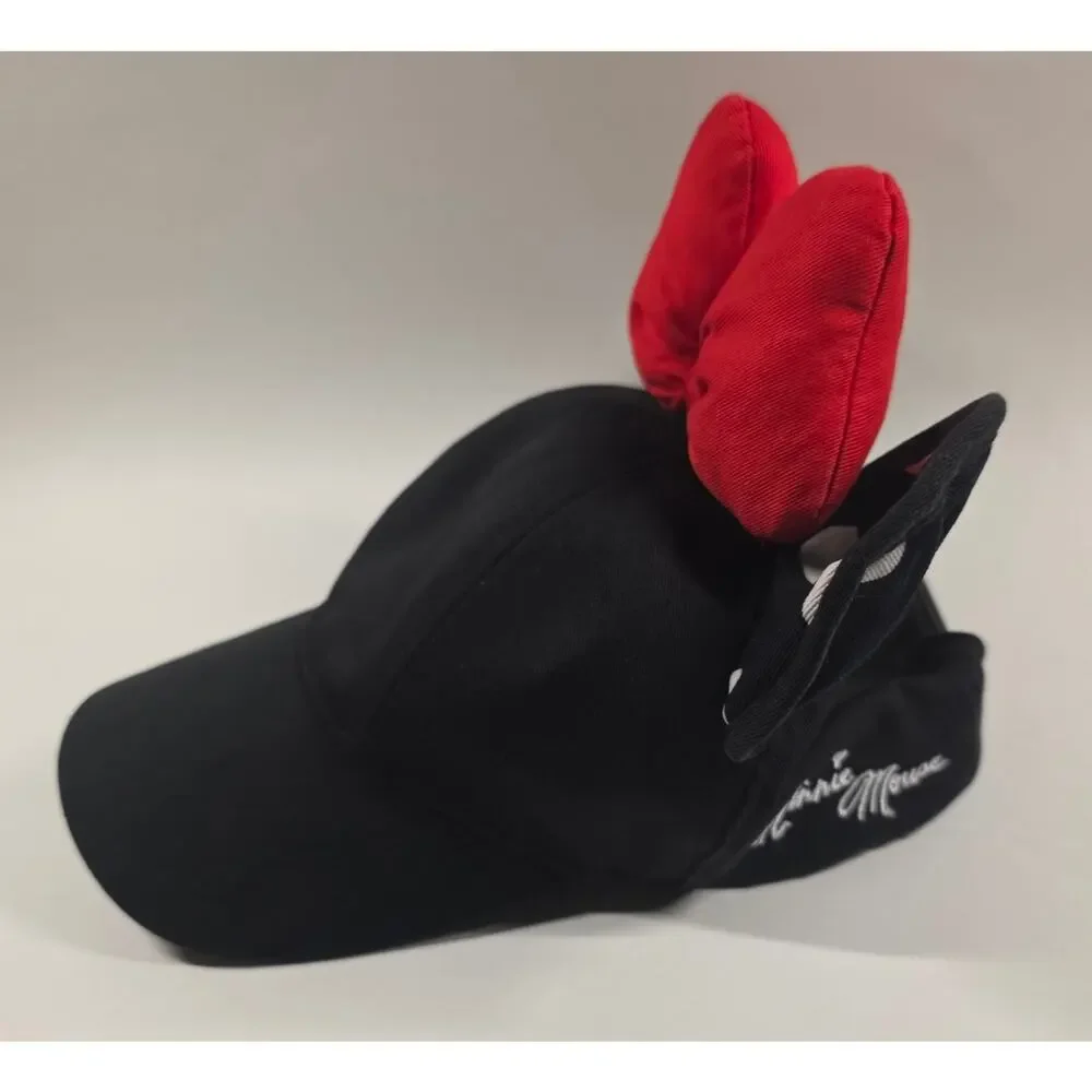 Disney Parks Minnie Mouse Ears Bow Baseball Cap Adult Black Red 57 60cm